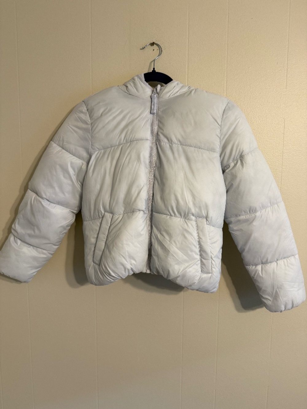 NWT Girls Old Navy White Puffer Jacket w/Hood, Fleece Lined, Size Large (10-12)